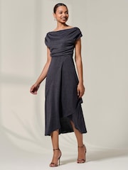 Cinza - Jolie Moi Asymmmetric Draped Midi Dress - Imagem 6 de 6