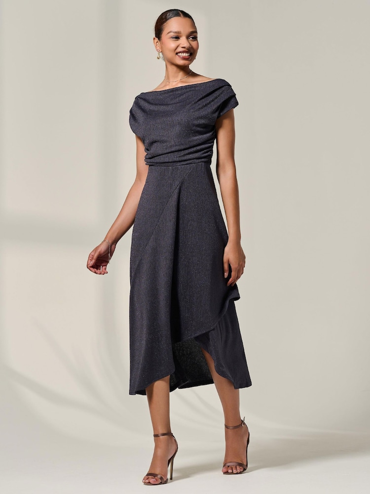 Cinza - Jolie Moi Asymmmetric Draped Midi Dress - Imagem 6 de 6