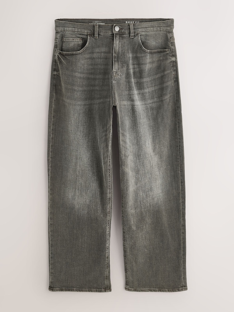 Grey Crosshatch Baggy Fit Classic Stretch Jeans - Image 1 of 5