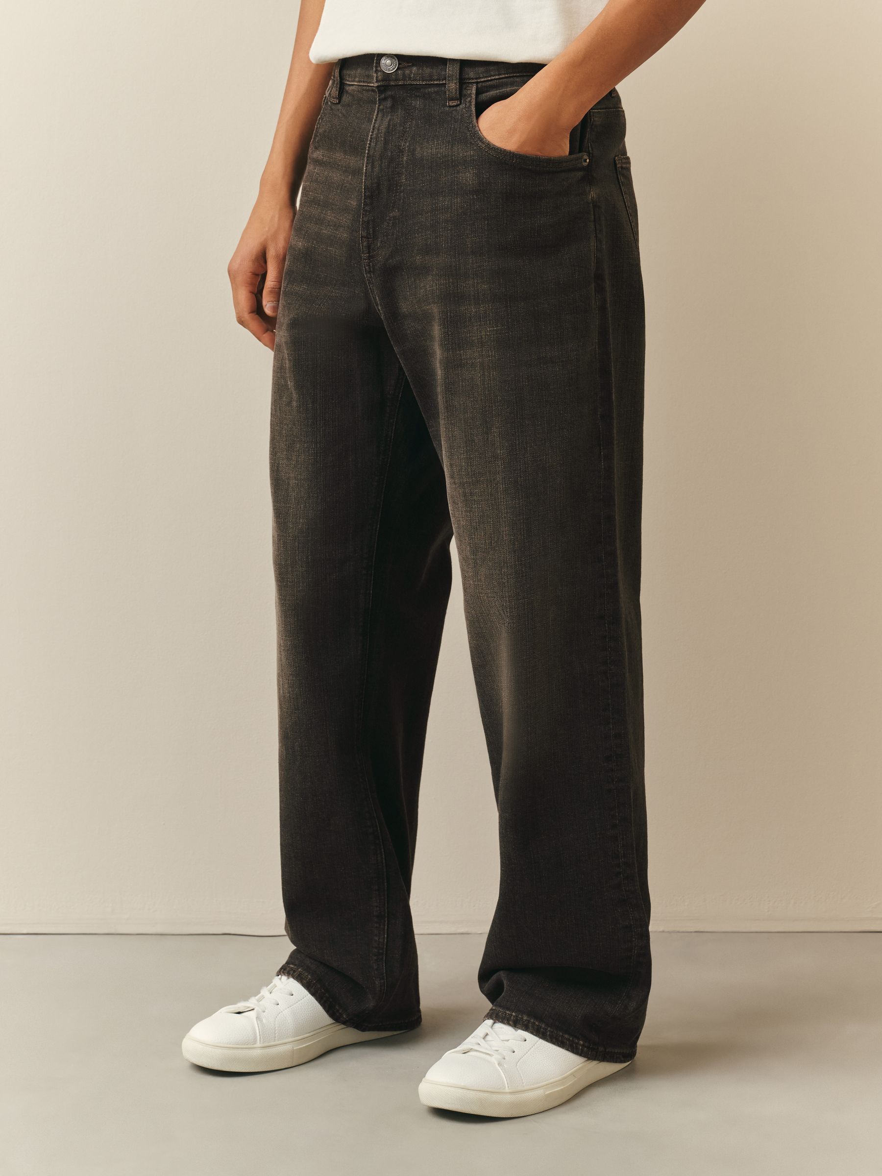 Buy Dark Brown Crosshatch Baggy Fit Jeans from Next USA