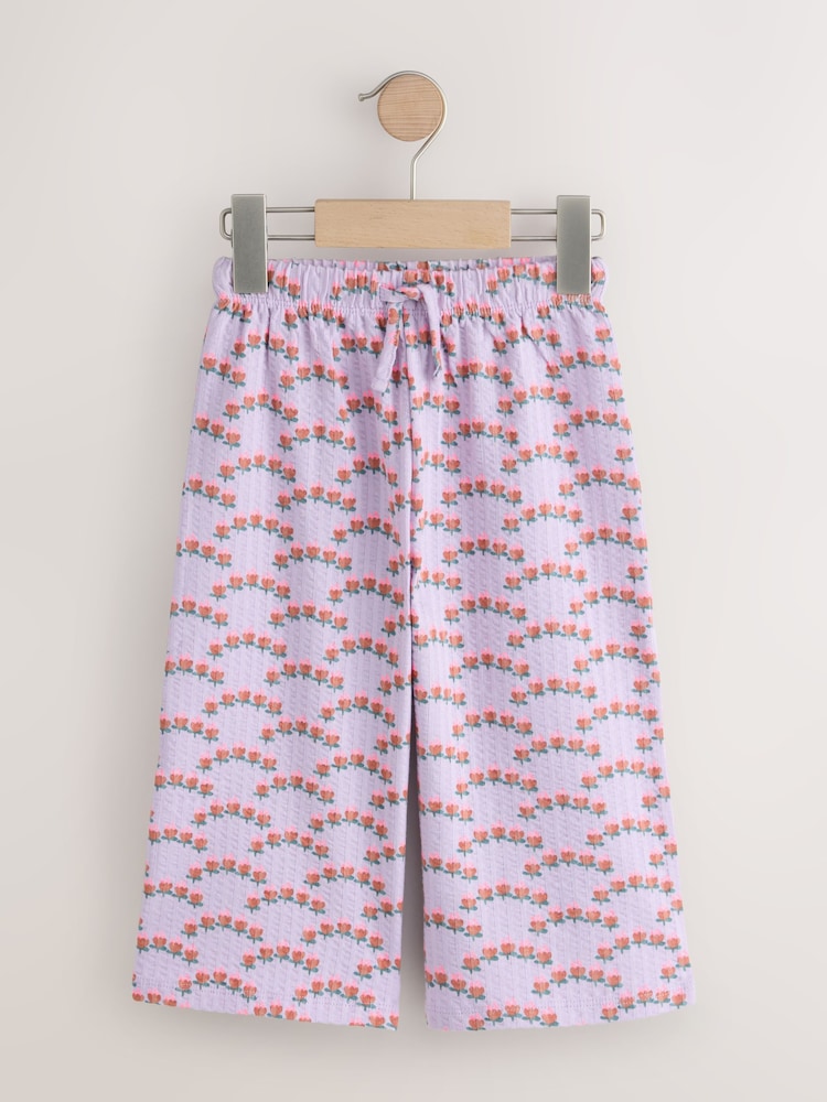 Purple Ditsy Floral Textured Wide Leg Trousers (3mths-7yrs) - Image 1 of 4