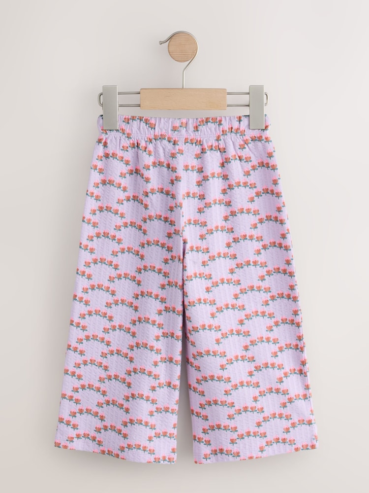 Purple Ditsy Floral Textured Wide Leg Trousers (3mths-7yrs) - Image 2 of 4