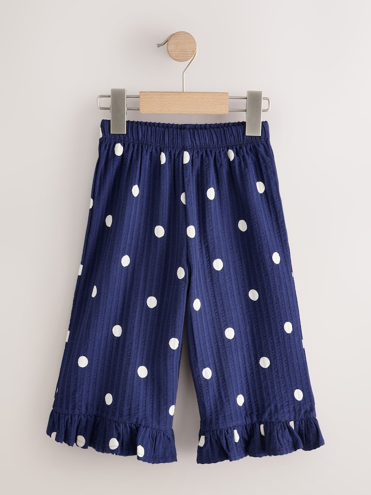Navy Spot Wide Leg Frill Trousers (3mths-7yrs) - Image 1 of 4