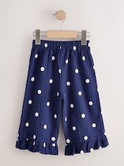 Navy Spot Wide Leg Frill Trousers (3mths-7yrs) - Image 2 of 4