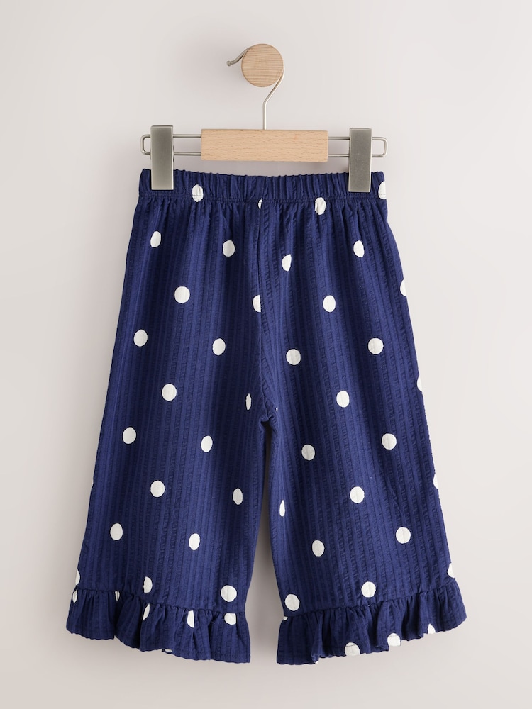 Navy Spot Wide Leg Frill Trousers (3mths-7yrs) - Image 2 of 4