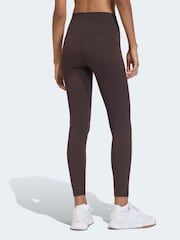 adidas Dark Brown 3 Stripe Studio Cross-Over Leggings - Image 2 of 6