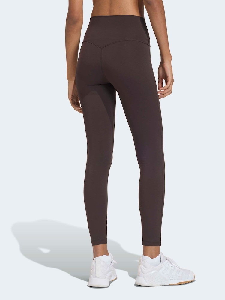 adidas Dark Brown 3 Stripe Studio Cross-Over Leggings - Image 2 of 6