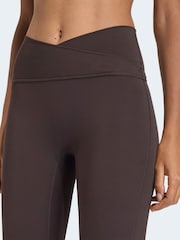adidas Dark Brown 3 Stripe Studio Cross-Over Leggings - Image 4 of 6