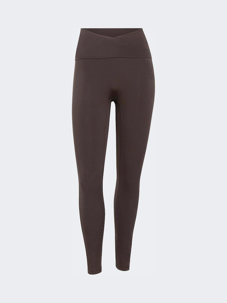 adidas Dark Brown 3 Stripe Studio Cross-Over Leggings - Image 6 of 6