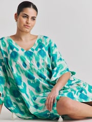 Simply Be Blue Beach To Beach Tassel Trim Kaftan - Image 1 of 4