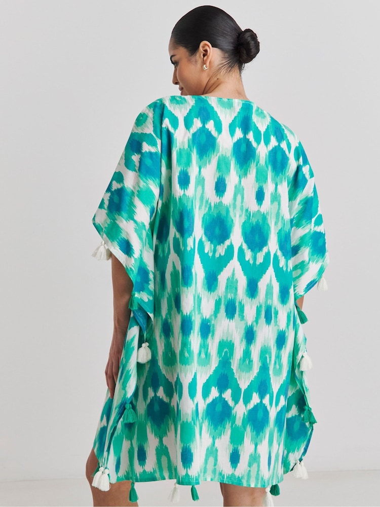 Simply Be Blue Beach To Beach Tassel Trim Kaftan - Image 2 of 4