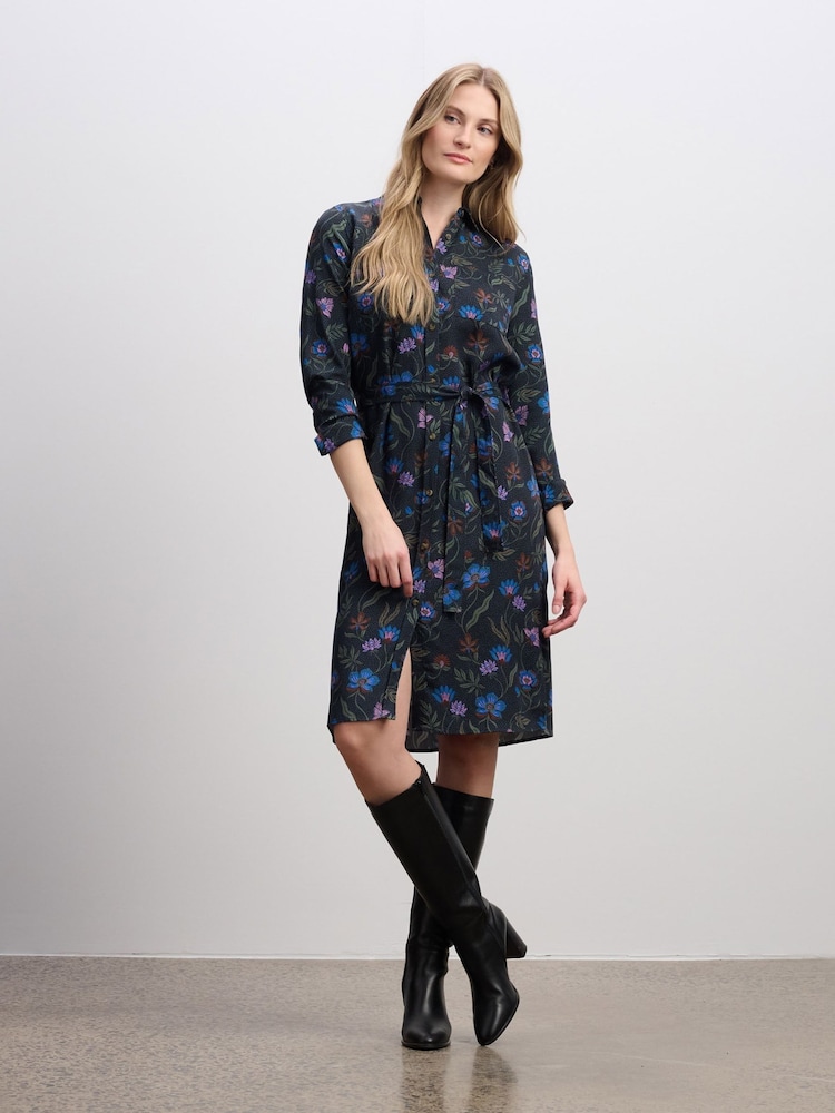 Hatley Emma Black Midi Shirt Dress - Winding Floral - Image 1 of 3