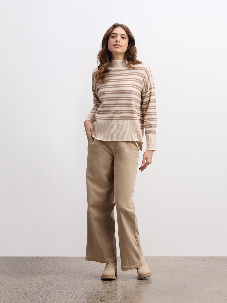 Hatley Natural Double Stripe Camel Mock Neck Jumper - Image 2 of 5