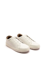 Off The Hook White Evers Leather Slip On Sneakers with Elastic Lacing - Image 2 of 6