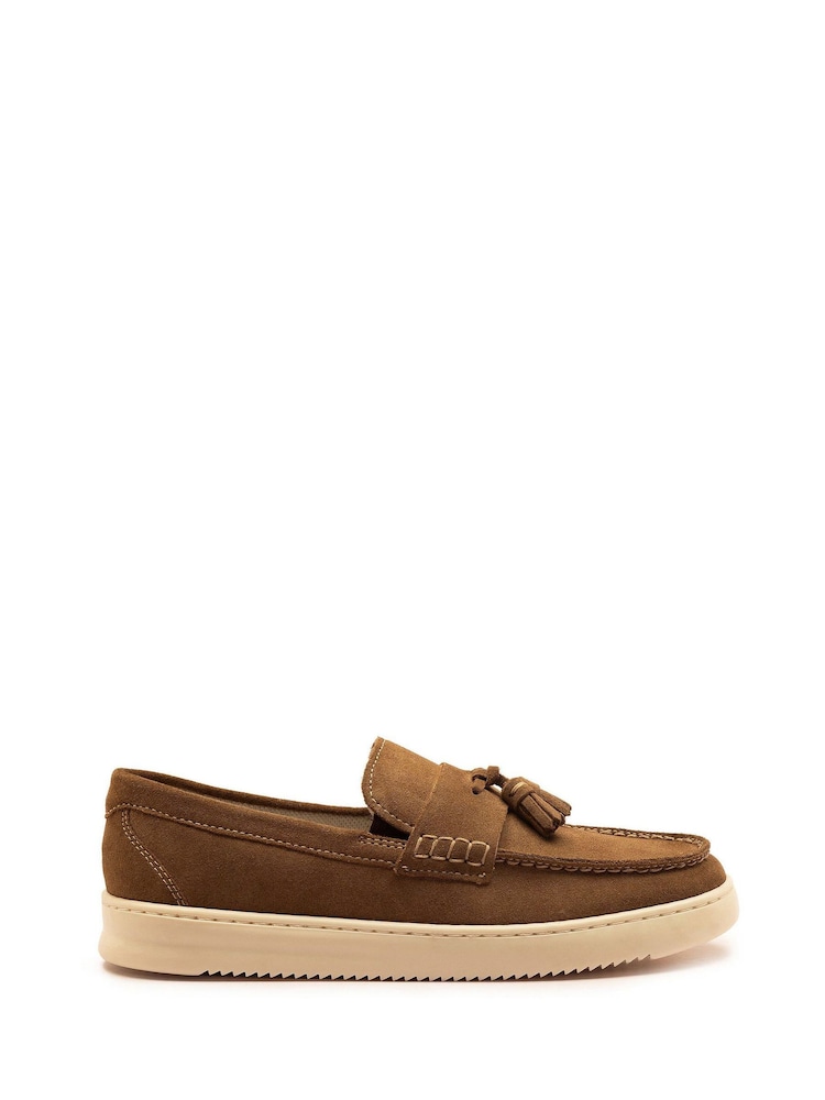 Off The Hook Brown Lomas Suede Leather Tassel Loafer Shoes - Image 1 of 6