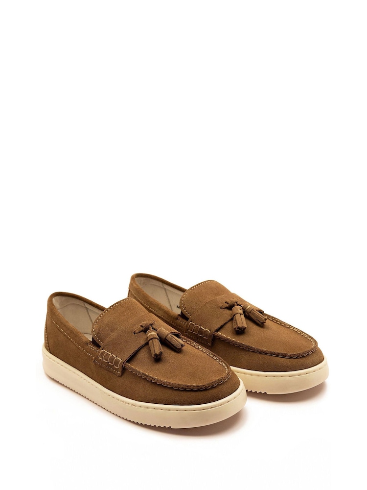 Off The Hook Brown Lomas Suede Leather Tassel Loafer Shoes - Image 2 of 6