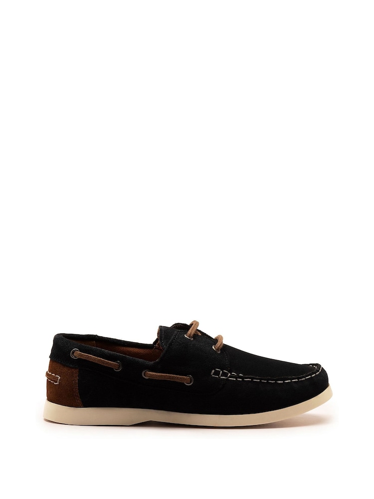 Off The Hook Blue Sadler Suede Leather Lace-Up Boat Shoes - Image 1 of 6