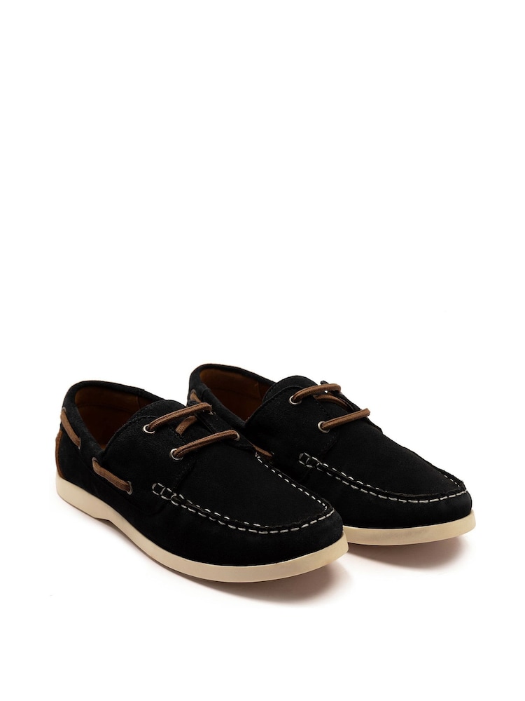 Off The Hook Blue Sadler Suede Leather Lace-Up Boat Shoes - Image 2 of 6