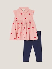 Monsoon Pink Baby Boucle Heart Dress & Leggings Set - Image 2 of 4