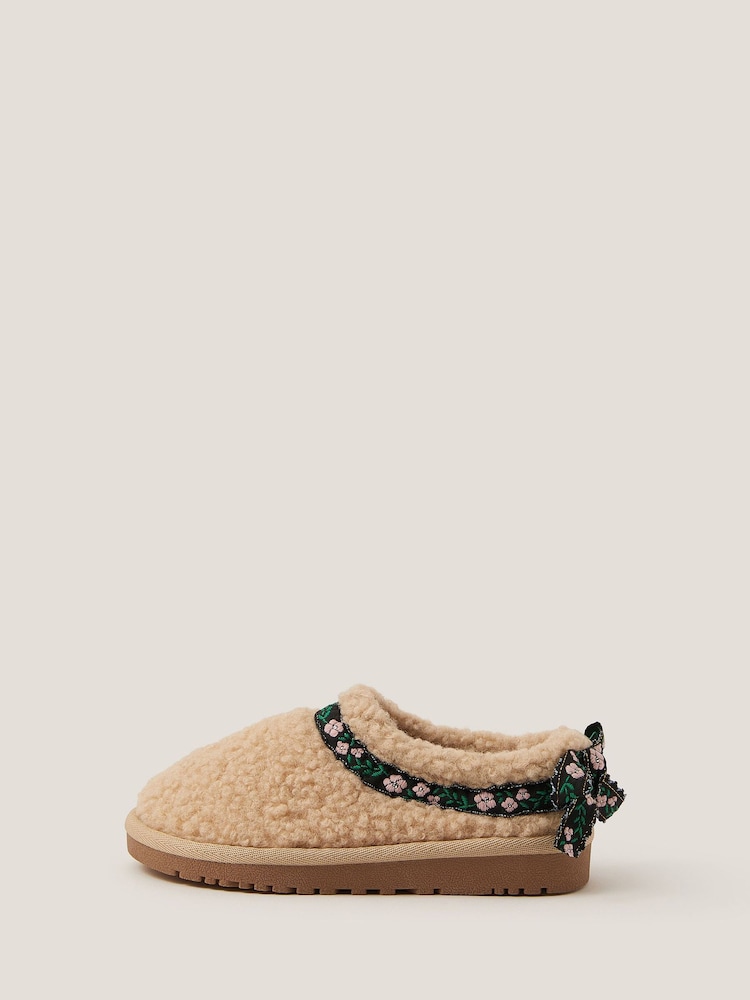 Monsoon Brown Floral Trim Borg Clogs - Image 1 of 3