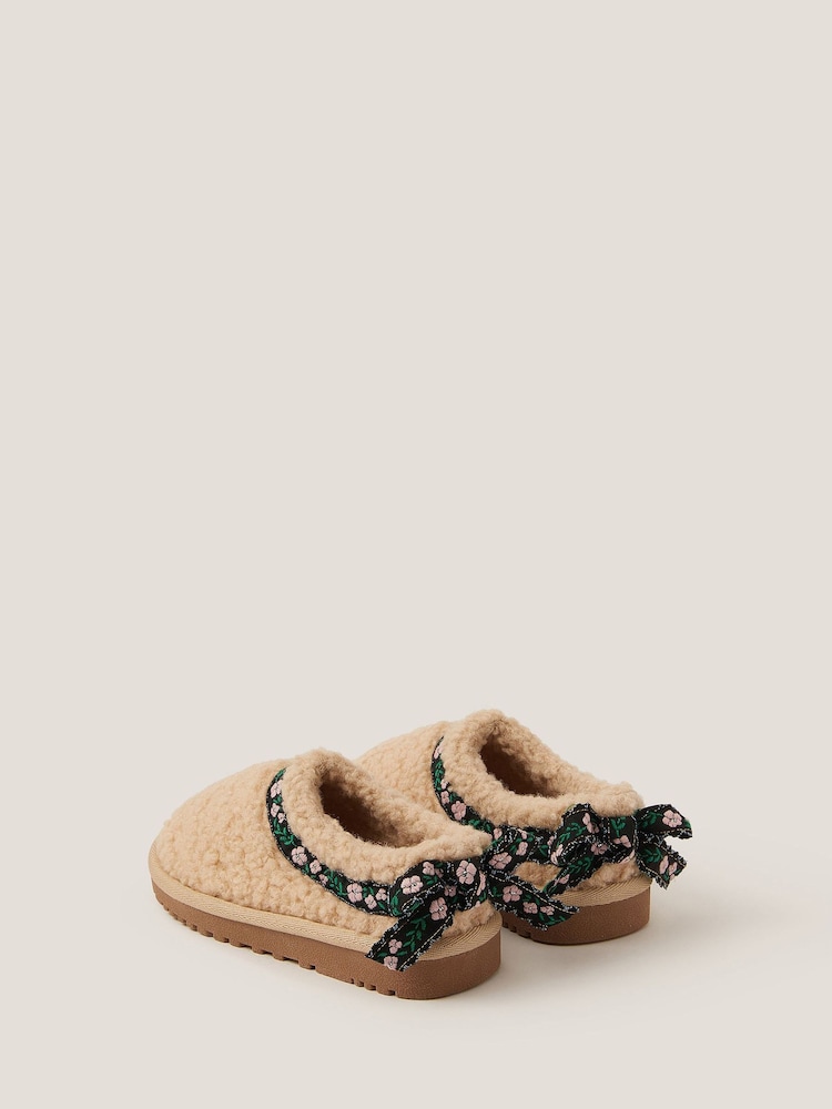 Monsoon Brown Floral Trim Borg Clogs - Image 2 of 3