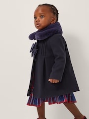 Monsoon Blue Baby Fluffy Collar Bow Coat - Image 1 of 2
