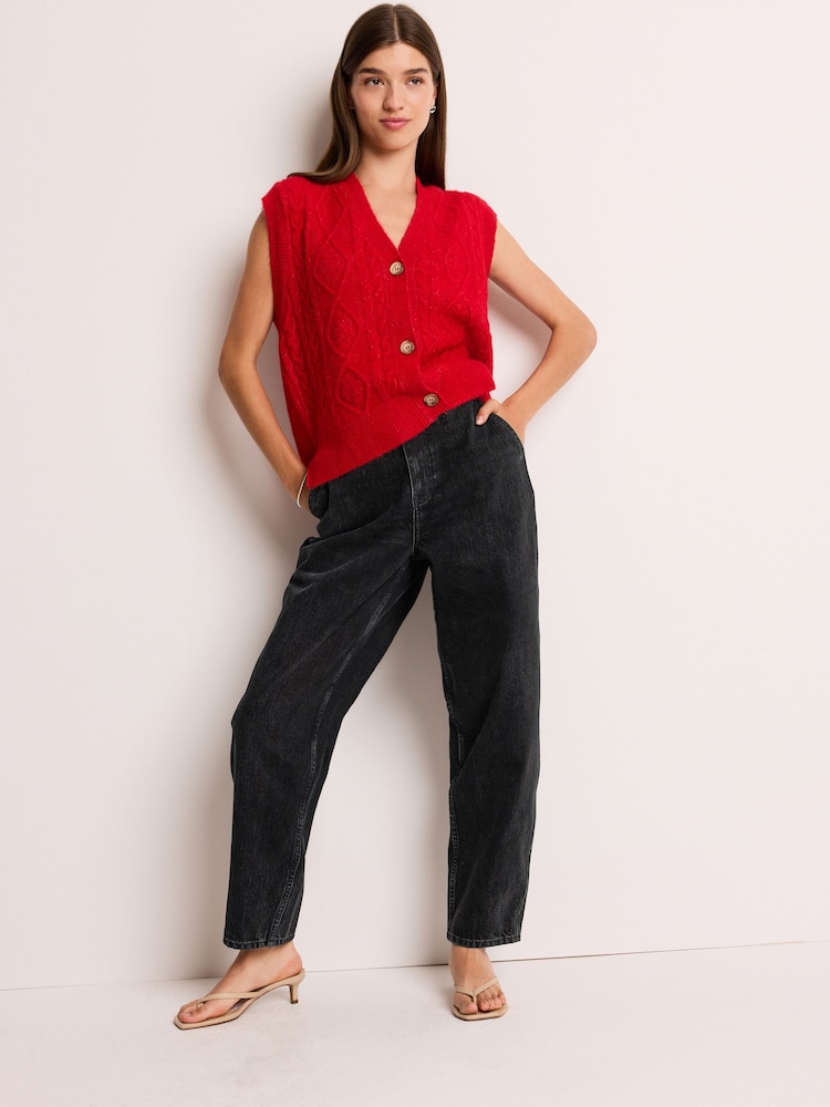 Black 100% Cotton Balloon Barrel Jeans - Image 1 of 7 Black 100% Cotton Balloon Barrel Jeans - Image 1 of 7
