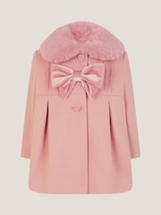 Monsoon Baby Faux Fur Collar Bow Coat - صورة 2 من 4