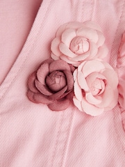Monsoon Pink Flower Print Denim Waistcoat - Image 2 of 3