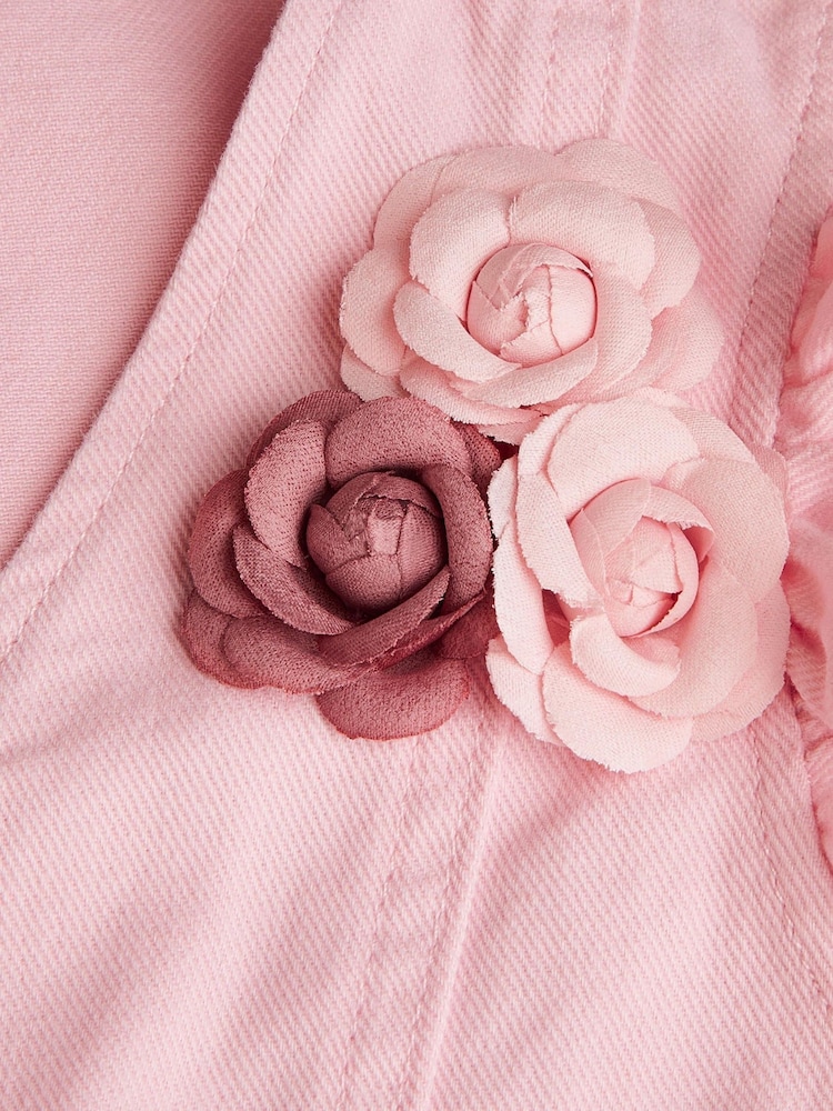Monsoon Pink Flower Print Denim Waistcoat - Image 2 of 3
