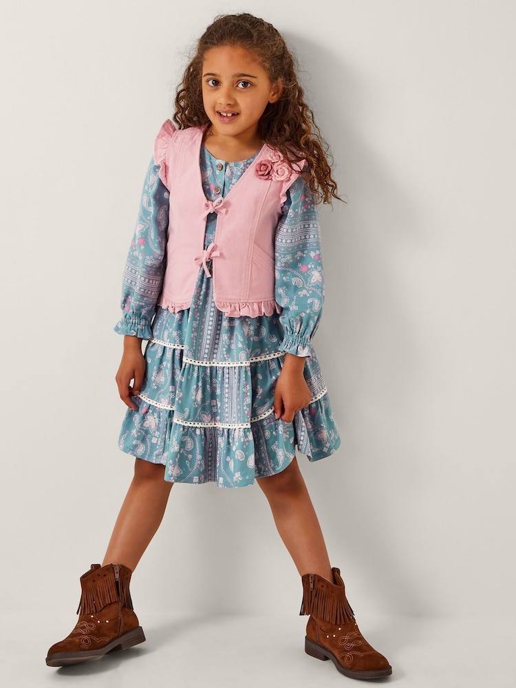 Monsoon Pink Flower Print Denim Waistcoat - Image 3 of 3