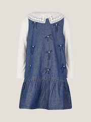 Monsoon Collar Top & Chambray Bow Dress Set - صورة 2 من 4