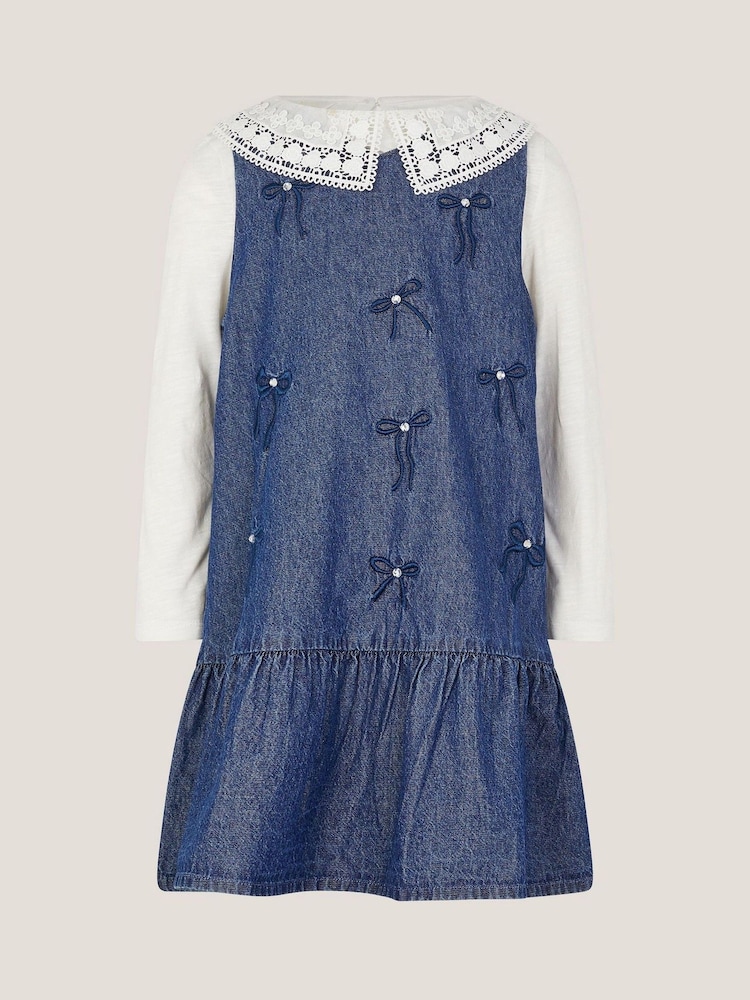 Monsoon Collar Top & Chambray Bow Dress Set - صورة 2 من 4 Monsoon Collar Top & Chambray Bow Dress Set - صورة 2 من 4