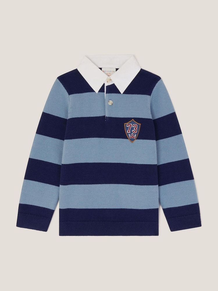 Monsoon Blue Varsity Stripe Polo Jumper - Image 2 of 4