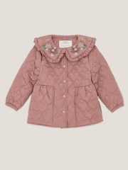 Monsoon Pink Embroidered Heart Quilted Coat - Image 1 of 3