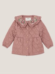 Monsoon Pink Embroidered Heart Quilted Coat - Image 1 of 3