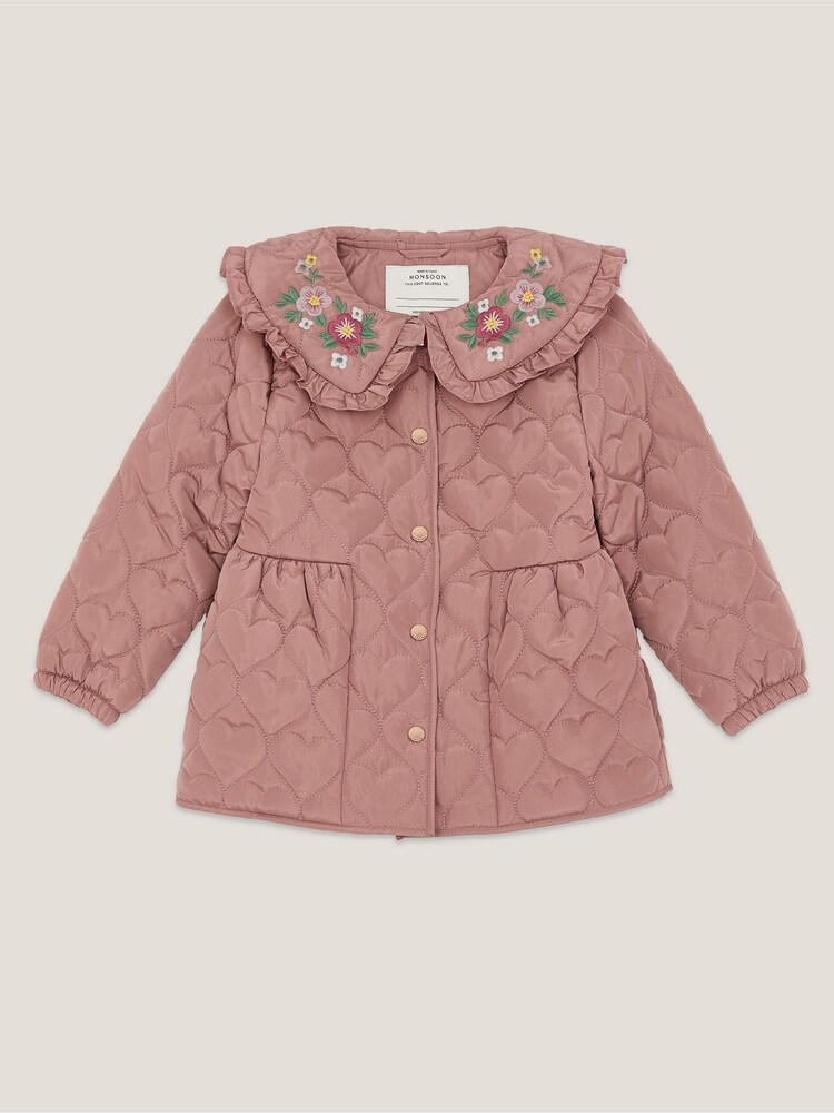 Monsoon Pink Embroidered Heart Quilted Coat - Image 1 of 3