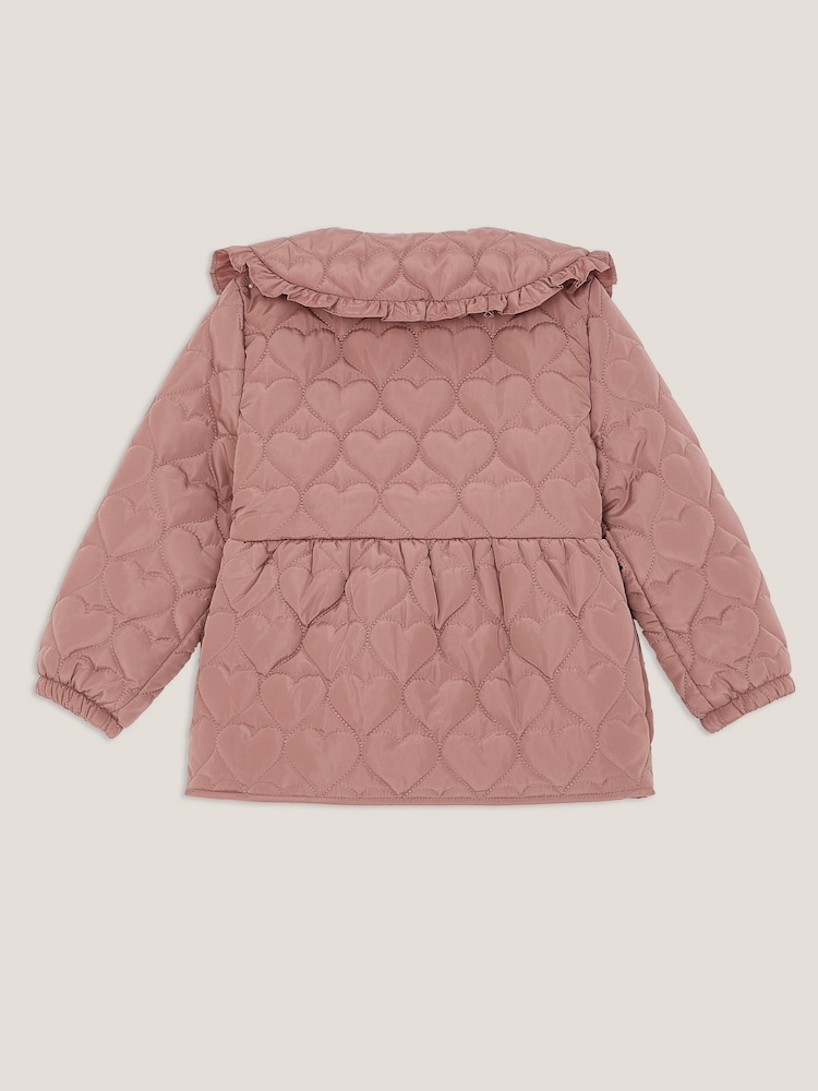 Monsoon Pink Embroidered Heart Quilted Coat - Image 2 of 3 Monsoon Pink Embroidered Heart Quilted Coat - Image 2 of 3