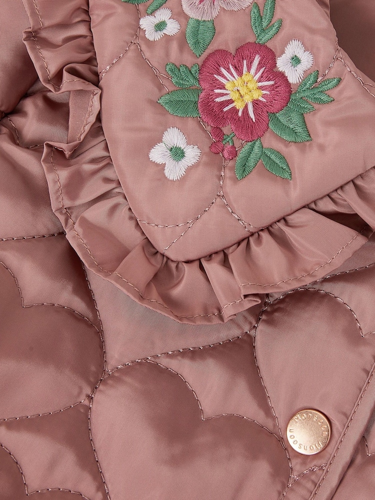 Monsoon Pink Embroidered Heart Quilted Coat - Image 3 of 3 Monsoon Pink Embroidered Heart Quilted Coat - Image 3 of 3