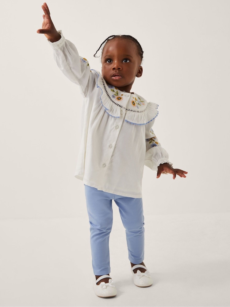 Monsoon Natural Baby Embroidered Blouse & Leggings Set - Image 1 of 1 Monsoon Natural Baby Embroidered Blouse & Leggings Set - Image 1 of 1