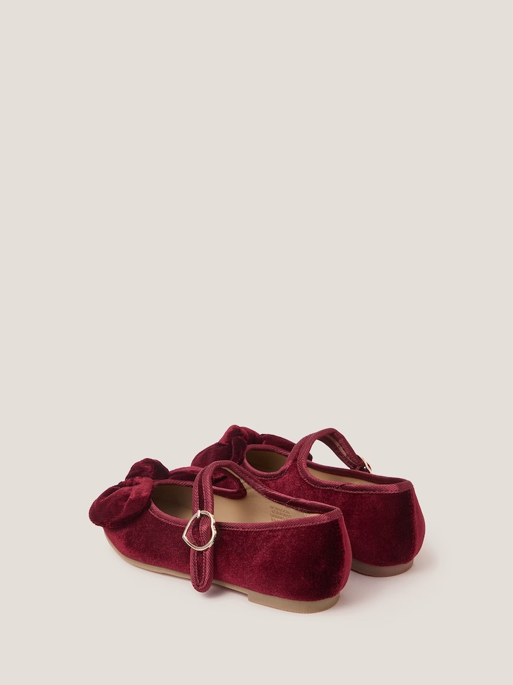 Monsoon Velvet Bow Strap Ballet Flats - Imaginea 4 din 4