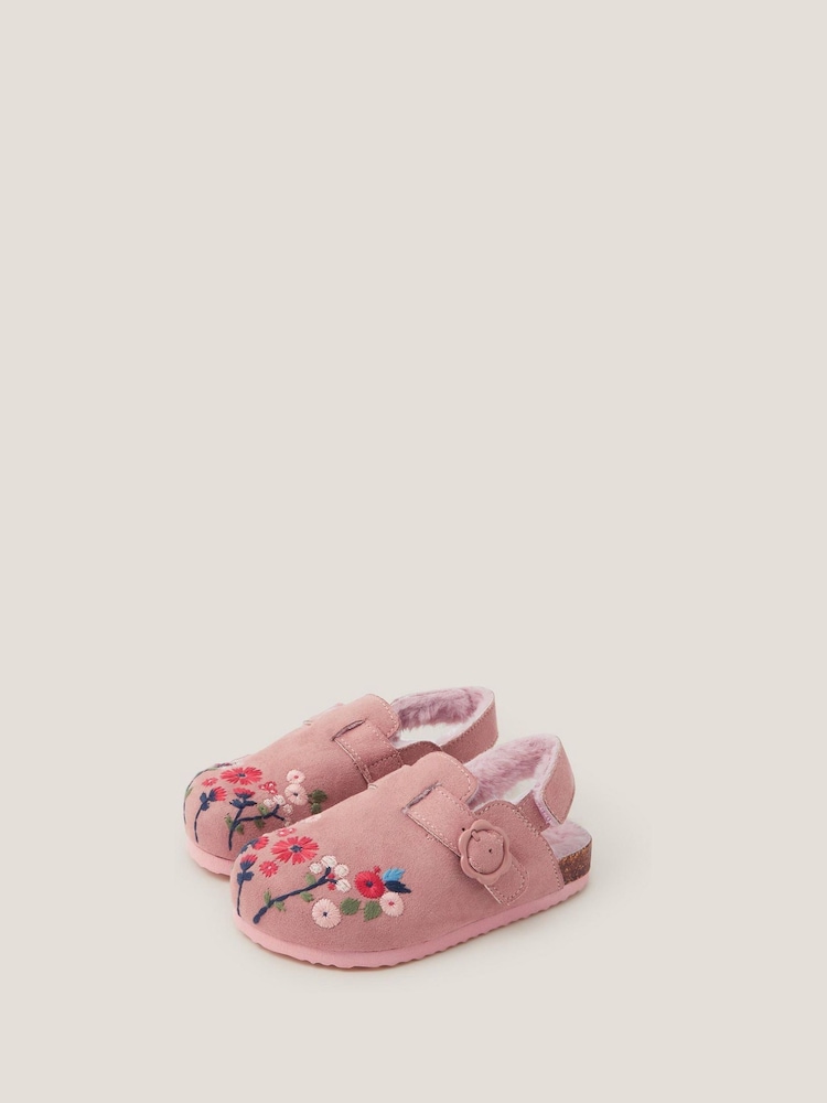 Monsoon Pink Faux Fur Floral Embroidered Clogs - Image 2 of 3 Monsoon Pink Faux Fur Floral Embroidered Clogs - Image 2 of 3