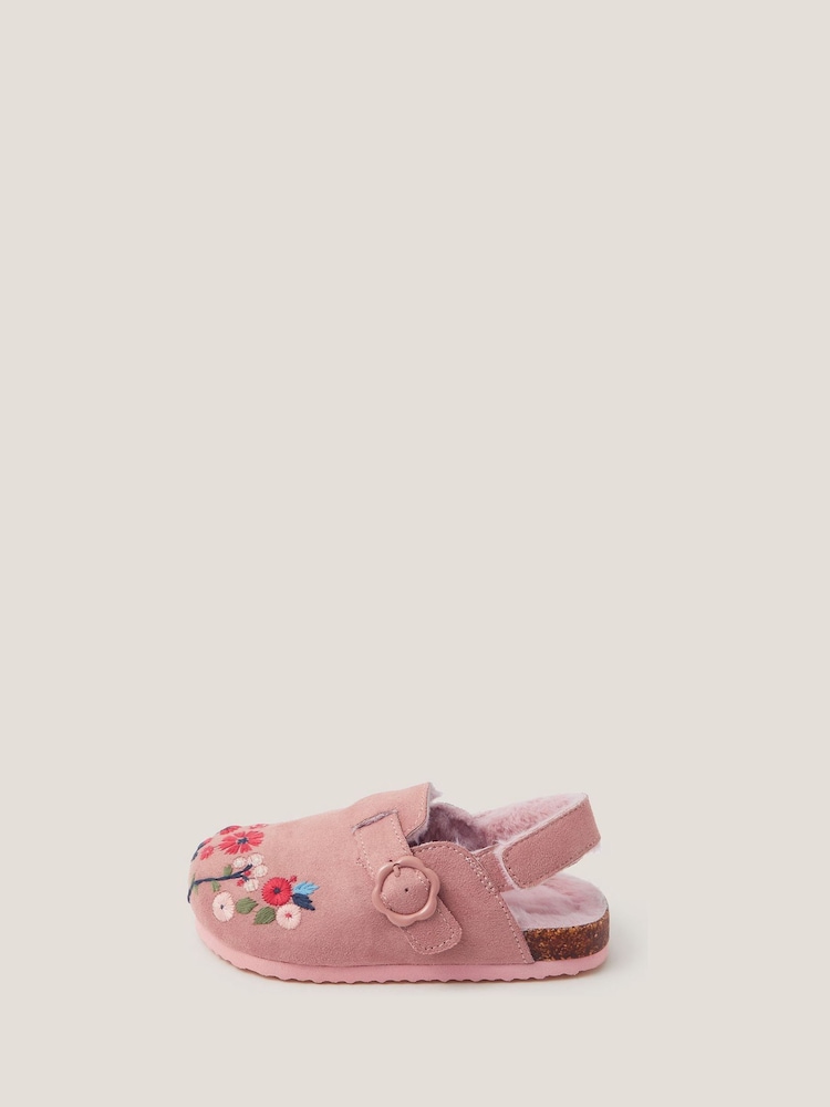 Monsoon Pink Faux Fur Floral Embroidered Clogs - Image 3 of 3 Monsoon Pink Faux Fur Floral Embroidered Clogs - Image 3 of 3