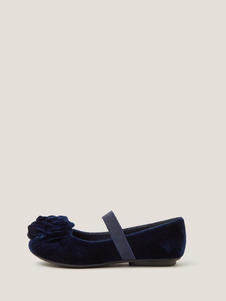 Monsoon Blue Rosette Velvet Strap Ballet Flats - Image 1 of 3 Monsoon Blue Rosette Velvet Strap Ballet Flats - Image 1 of 3