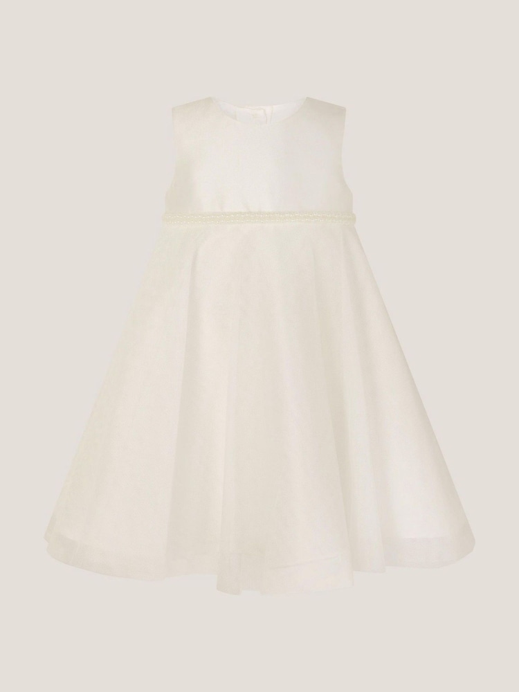 Monsoon Natural Baby Duchess Pearl Swing Dress - Image 2 of 4 Monsoon Natural Baby Duchess Pearl Swing Dress - Image 2 of 4