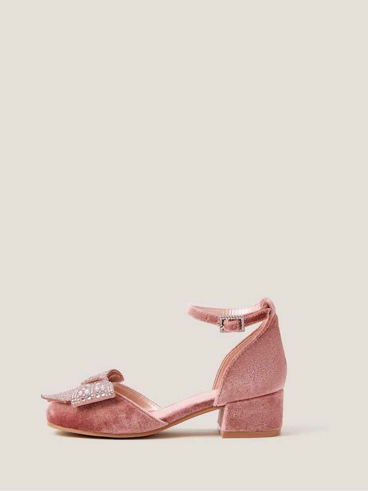 Monsoon Pink Jewel Bow Velvet Heels - Image 1 of 3
