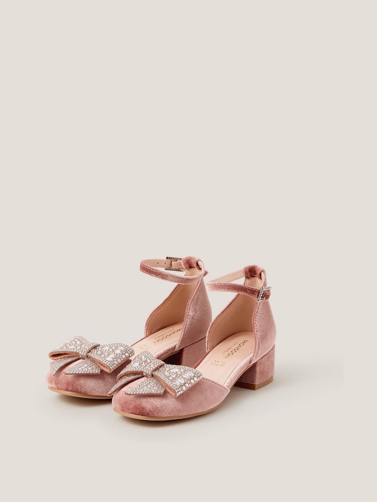 Monsoon Pink Jewel Bow Velvet Heels - Image 2 of 3