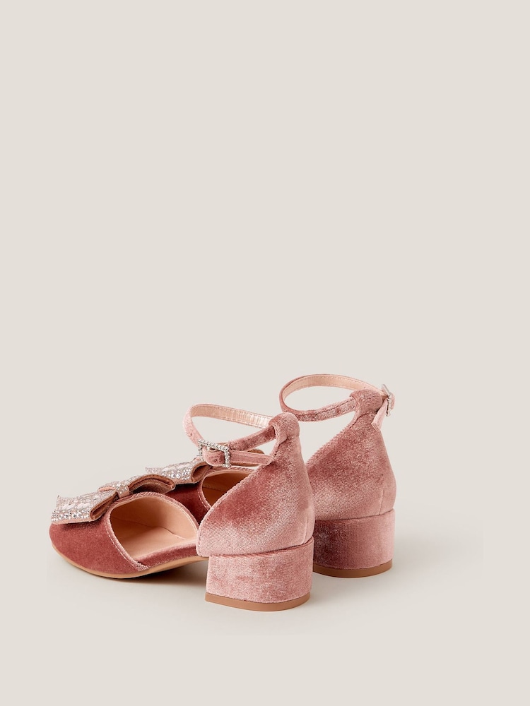 Monsoon Pink Jewel Bow Velvet Heels - Image 3 of 3