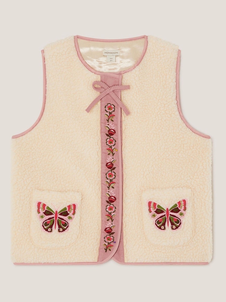 Monsoon Natural Butterfly Embroidered Borg Gilet - Image 2 of 4