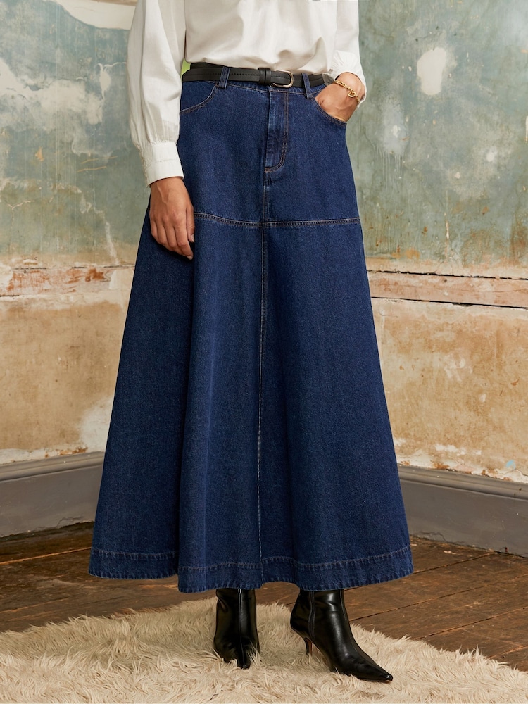 Ro&Zo Blue Petite Denim Full Skirt - Image 2 of 5